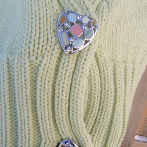 SOFT Lime Green PARKHURST Cotton 3 Button Cardigan Small Pretties Heart … - Picture 3 of 7